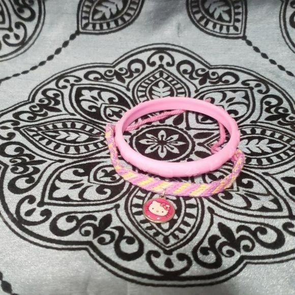 Hello Kitty Braided and‎ Rubber Pink Bracelets - Picture 1 of 7